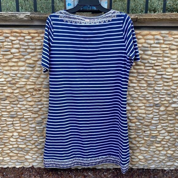 Cabana Life Blue & White Striped Dress/Cover Up w/Gold Embroidery UPF Large - Picture 3 of 5
